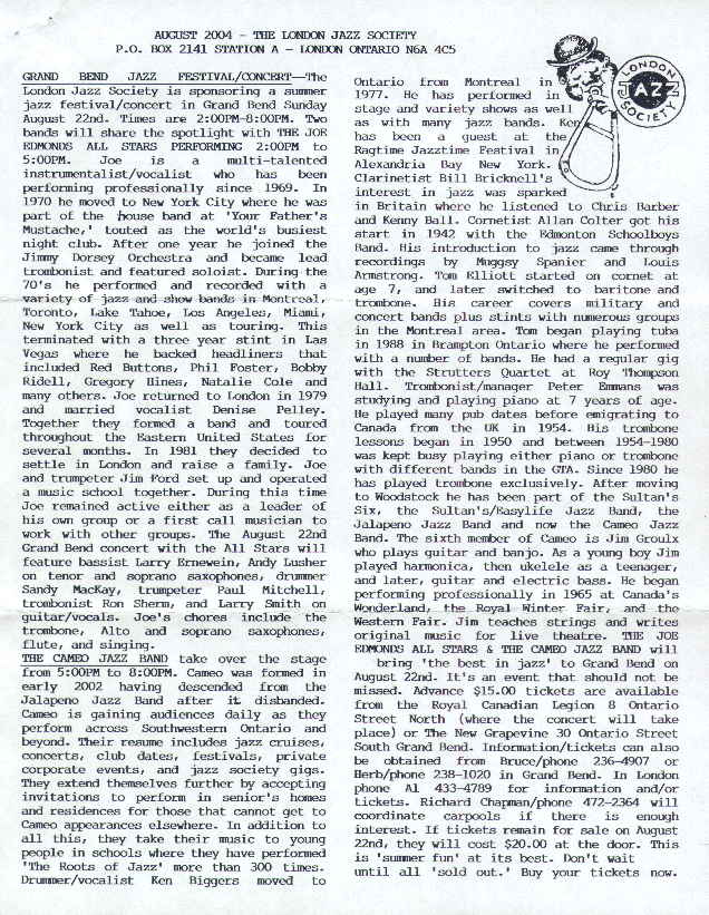 August, 2004 LJS Newsletter Page One