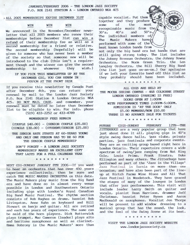 Jan/Feb, 2006 LJS Newsletter Page One