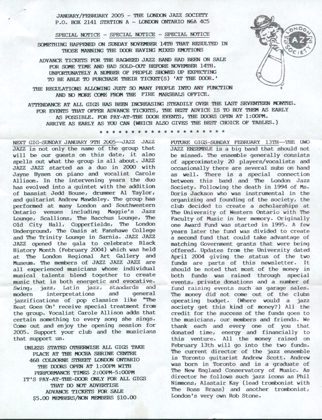 Jan/Feb, 2005 LJS Newsletter Page One