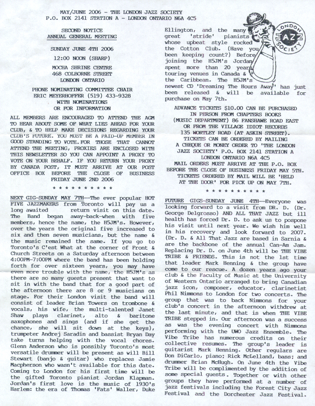 May/June, 2006 LJS Newsletter Page One