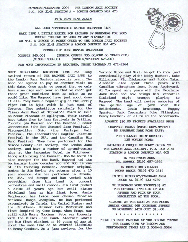 Nov/Dec, 2004 LJS Newsletter Page One