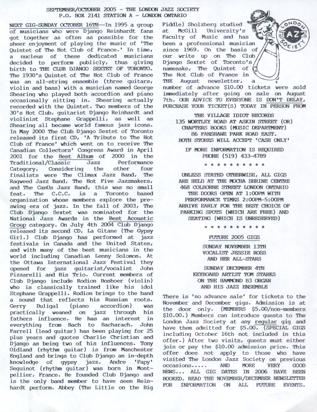 Sept/Oct, 2005 LJS Newsletter Page One